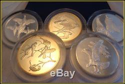 1-5 Gilroy Roberts Birds STERLING SILVER 2+ oz. Medals-FRANKLIN MINT1970-5 Lot