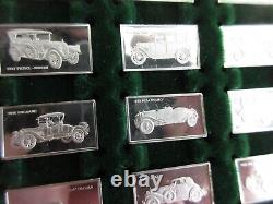 100 Sterling Silver Franklin Mint Automobile Ingots & Display Case 1973-1978