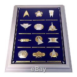 12 FRANKLIN MINT STAR TREK INSIGNIAS 1st SERIES STERLING SILVER with DISPLAY CASE