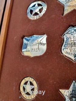(12) FRANKLIN MINT STERLING SILVER BADGES of GREAT WESTERN LAWMEN WithDISPLAY CASE