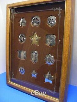 12 Sterling Silver Franklin Mint Western Lawmen Official Replica Badges withCase
