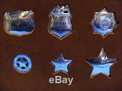 12 Sterling Silver Franklin Mint Western Lawmen Official Replica Badges withCase