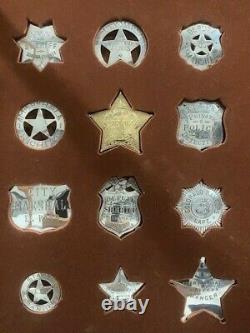 12 Sterling Silver Official Badges Of Great Western Lawmen (franklin Mint) 1991