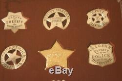 12 sterling silver Western Lawmen Badges framed set Franklin Mint