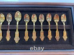 13 Apostles Spoon Miniatures Set in 24K gold on Sterling Silver Franklin Mint