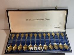 13oz Sterling Silver Spoon Set Gold Color In Case FRANKLIN MINT 925 Zodiac