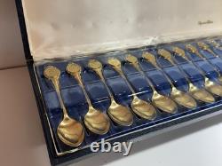 13oz Sterling Silver Spoon Set Gold Color In Case FRANKLIN MINT 925 Zodiac