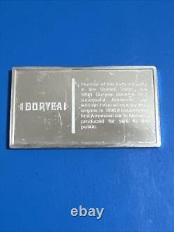 1893 DURYEA 1000 Grains The Franklin Mint Sterling Silver Bar 65.37grams 925