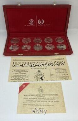 1969 Franklin Mint Republic of Tunisia Sterling Silver 10 Coin Set COA & BOX