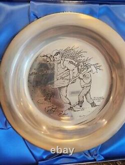 1970 1975 FRANKLIN MINT Norman Rockwell Sterling Silver Christmas Plate Set