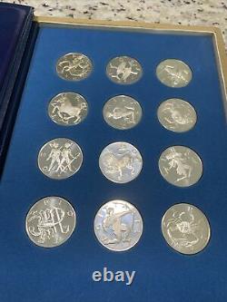 1970 Franklin Mint Sterling Silver Treasury of Zodiac, 12 Medals, 316 g, 9.4 asw