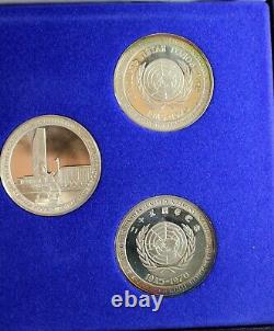 1970 Franklin Mint UNITED NATIONS 25th Commemorative Medal Set STERLING SILVER