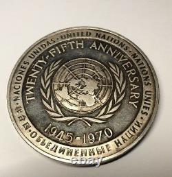 1970 Franklin Mint United Nations 64mm Sterling Silver Medal 5.0 Troy Ounces