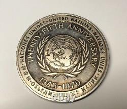 1970 Franklin Mint United Nations 64mm Sterling Silver Medal 5.0 Troy Ounces