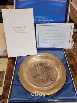 1970 Norman Rockwell BRINGING HOME THE TREE Franklin Mint Sterling Silver Plate