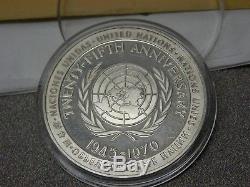 1970 United Nations 25th Anniversary Sterling Silver Medal Franklin Mint 65 mm