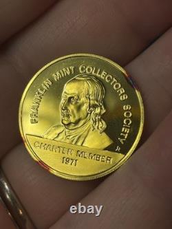1970's Franklin Mint Gold Plated Sterling Silver Collectors Society Member Coins