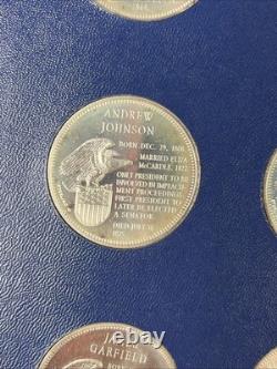 1970s FRANKLIN MINT COLLECTION of 36 PRESIDENT STERLING SILVER COINS in Binder