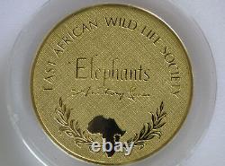 1971 Elephants Gold Plated Sterling Silver Medal Franklin Mint D8156