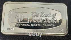1971 Franklin Mint BANK OF NORTH DAKOTA Bismarck STERLING 2 oz SILVER Bar INGOT