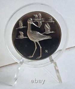 1971 Franklin Mint Roberts Birds. 925 2oz Silver Avocets Medal In Case On Stand