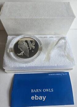 1971 Franklin Mint Roberts Birds. 925 2oz Silver Barn Owls Medal Case Stand Box