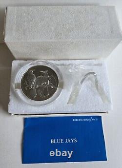 1971 Franklin Mint Roberts Birds. 925 2oz Silver Blue Jays Medal Case Stand Box