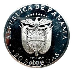 1971 Sterling Silver Proof 20 Balboas Panama 3.85 ASW Franklin Mint Coin