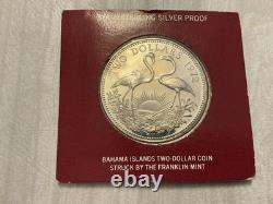 1972 Bahama Islands Two Dollar Sterling Silver Proof Flamingo Coin Franklin Mint