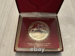 1972 Bahama Islands Two Dollar Sterling Silver Proof Flamingo Coin Franklin Mint