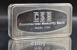 1972 CSB Ogden Utah Bank Franklin Mint 2oz 925 Sterling Silver bar C3979