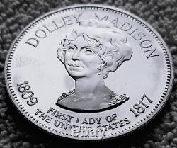 1972 FIRST LADY Dolley Madison DEEP CAMEO PROOF STERLING Silver ART ROUND 32.9g