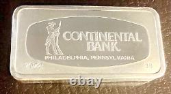 1972 FRANKLIN MINT Continental Bank Philadelphia PA 2oz+ Sterling Silver Bar