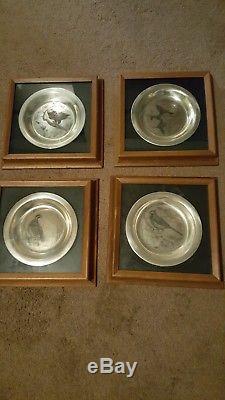 1972 Franklin Mint Limited Edition Sterling Silver Bird Plates Set of Four