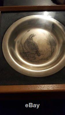 1972 Franklin Mint Limited Edition Sterling Silver Bird Plates Set of Four