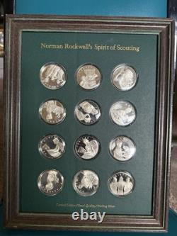 1972 Franklin Mint Spirit Of Scouting 12 Sterling Silver Medal Set 9.5 Troy Oz
