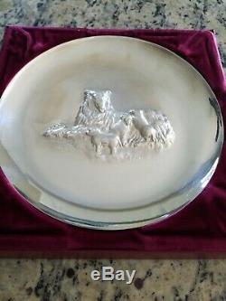 1972 Franklin Mint Sterling Silver 8 Mother's Day Plate in Box dog and her pups