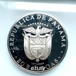 1972 Sterling Silver Proof 20 Balboas Panama 3.85 ASW Franklin Mint Coin