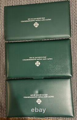 1973, 1974,1975 St. Patrick's Day Proof. 925 Silver Medal & Cachet Franklin Mint