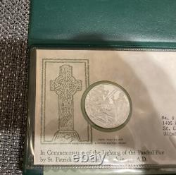 1973, 1974,1975 St. Patrick's Day Proof. 925 Silver Medal & Cachet Franklin Mint
