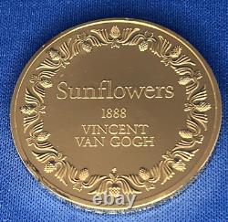 1973 24K on Sterling Silver Franklin Mint Sunflowers 1888 Vincent Van Gogh Coin