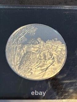 1973 Franklin Mint Christmas Tree/Reindeer Proof Sterling Silver Medal in Holder