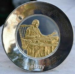 1973 Franklin Mint Sterling Silver 24K Gold Bicentennial Plate Thomas Jefferson