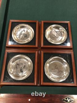 1973 Sterling Silver Franklin Mint Bird Plates (4) In Cases 800 Grams