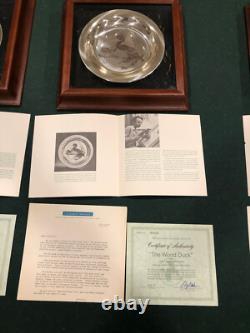 1973 Sterling Silver Franklin Mint Bird Plates (4) In Cases 800 Grams
