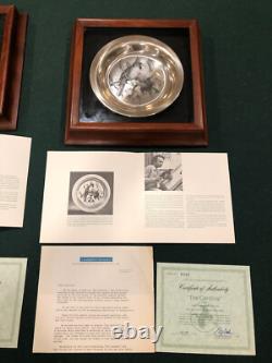 1973 Sterling Silver Franklin Mint Bird Plates (4) In Cases 800 Grams
