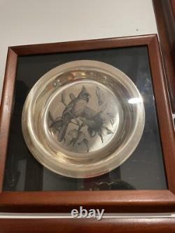 1973 Sterling Silver Franklin Mint Bird Plates (4) In Cases 800 Grams
