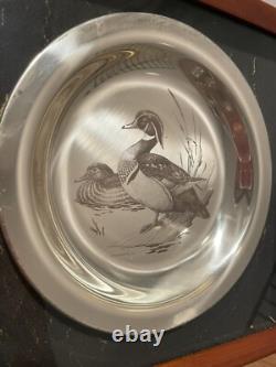 1973 Sterling Silver Franklin Mint Bird Plates (4) In Cases 800 Grams