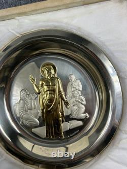 1974 FRANKLIN MINT EASTER PLATE HE IS RISEN Sterling Silver ORIGINAL BOX