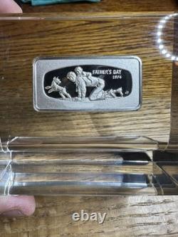 1974 Father's Day Sterling Silver Ingot in Lucite 2.12 Troy OZ of Silver